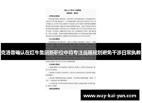 克洛普确认在红牛集团新职位中将专注战略规划避免干涉日常执教 克洛普确认在红牛集团新职位中将专注战略规划避免干涉日常执教